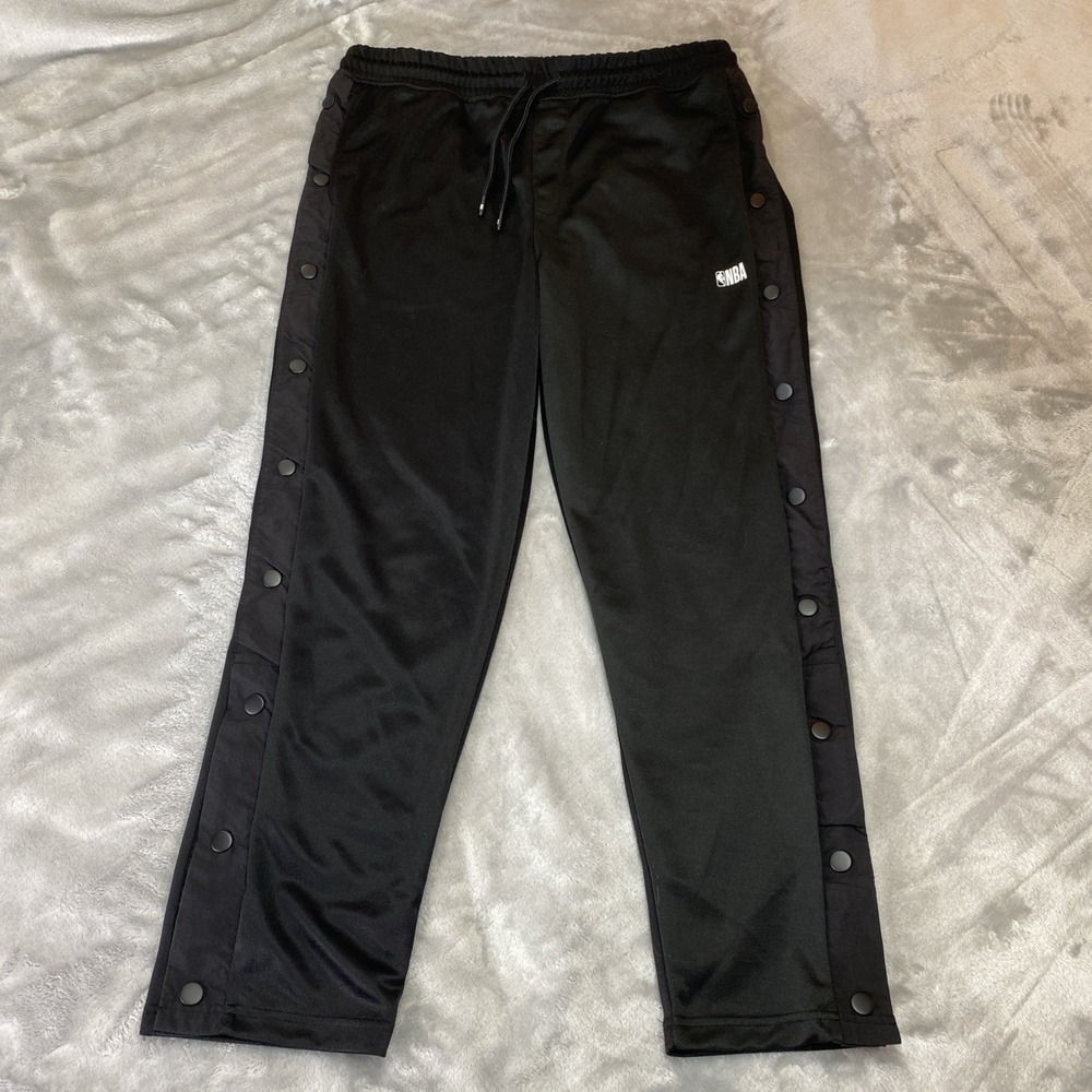 NBA Track Pants Mens Large Black Tear Away Snap Button Athletic Warmup Pants